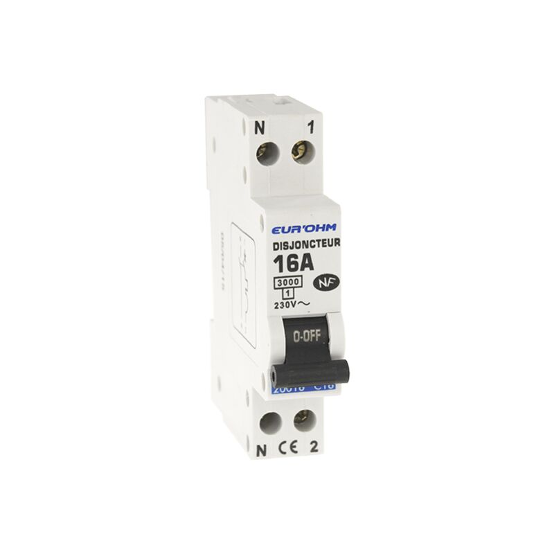 Disjoncteur 1P+N courbe D connexion vis haut/bas 3kA - IP20/IK02 16A
