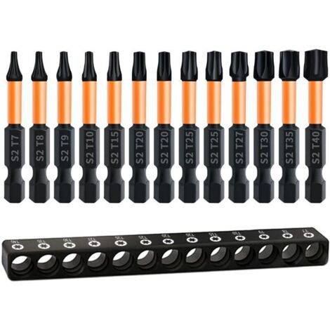 Lot de 13 embouts Torx 50 mm – Acier chrome vanadium S2 – Revêtement phosphate noir – T7/T8/T9/T10/T15/T20/T25/T27/T30/T35/T40
