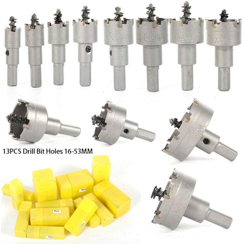 Gojoy - Lot de 13 emporte-pièces en alliage en métal dur pour scie cloche 16 mm 53 mm