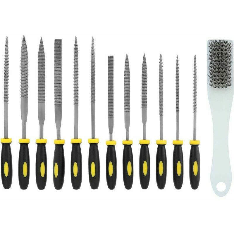 Lot de 13 limes à aiguilles, petites limes en bois et râpes - Ensemble de limes diamantées avec brosse de nettoyage en fil d'acier pour bois, verre,