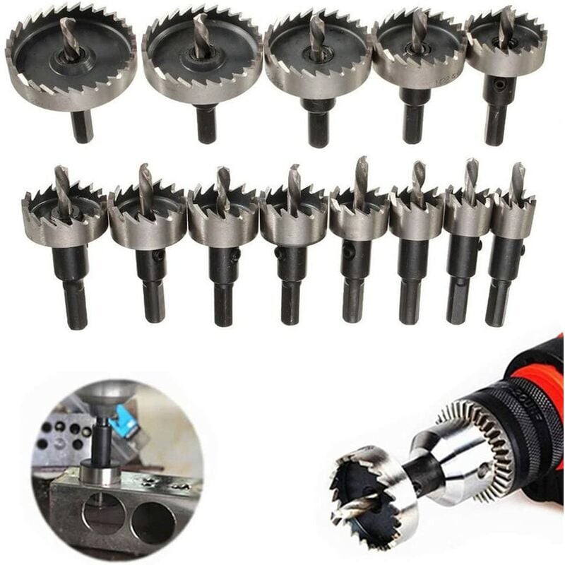 Sunxury - Lot de 13 scie cloche en acier foret ensemble hss carbure pointe forets 16-53mm pour plastique acier métal bois