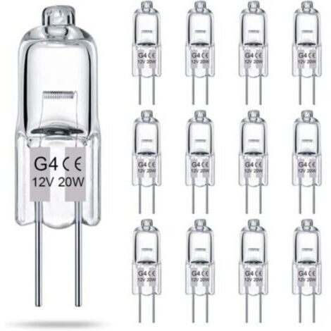 Lot de 14 ampoules halogènes G4 12V 20W, culot à 2 broches JC T3, blanc chaud 2700K, intensité variable, pour éclairage paysager et intérieur.
