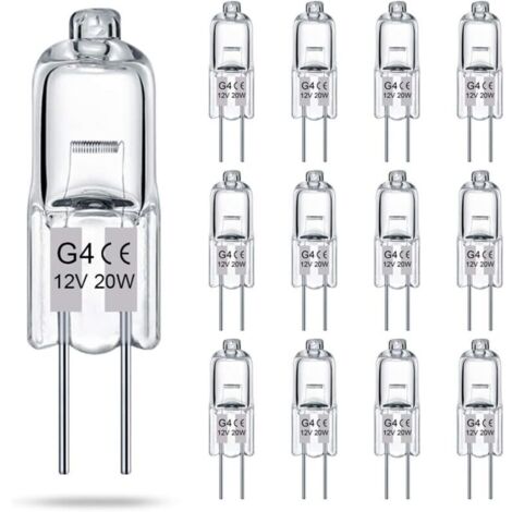 Lot de 14 ampoules halogènes G4 transparentes à 2 broches, 12 V, 20 W, culot à deux broches JC T3, à intensité variable, blanc chaud 2700 K, pour éclairage paysager.