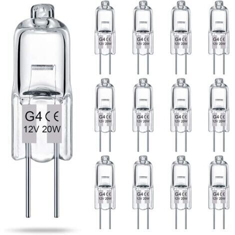 Lot de 14 ampoules halogènes G4 transparentes à 2 broches, 12 V, 20 W, culot à deux broches JC T3, à intensité variable, blanc chaud 2700 K, pour éclairage paysager.