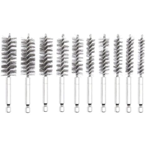 Lot de 14 brosses d'alésage en acier inoxydable,brosse métallique pour perceuse avec tige hexagonale de 1/4 pouce pour tubes de nettoyage électrique