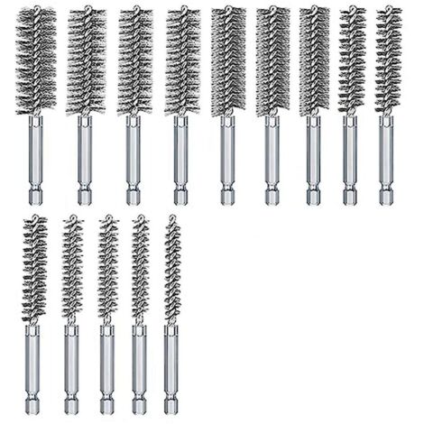 Lot de 14 brosses de nettoyage pour perceuse, en acier inoxydable, pour perçage de 6,35 mm (1/4 pouce).