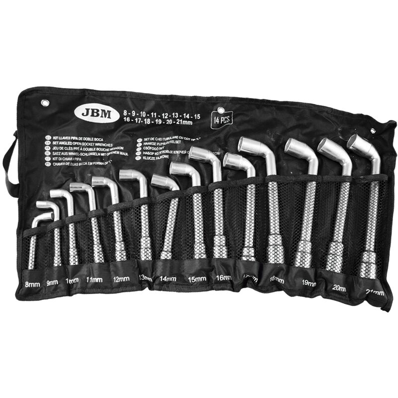 JBM - Lot jeu de 14 cles a pipe debouchees 6 pans 6 pans de 8 a 21 mm