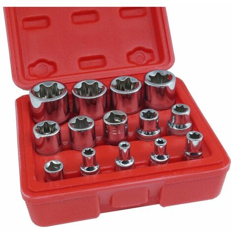 Lot de 14 douilles femelles E4-E24 E-Torx hexagonales