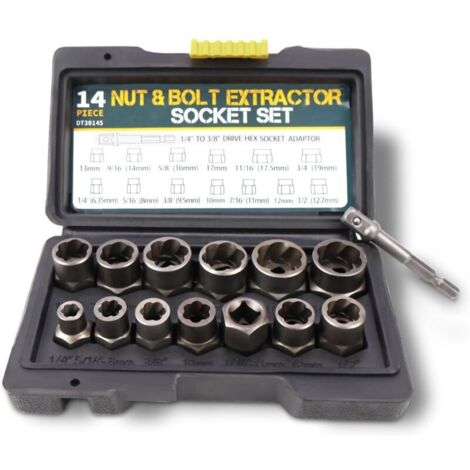 Lot de 14 extracteurs d'écrous endommagés avec adaptateur hexagonal pour vis et boulons