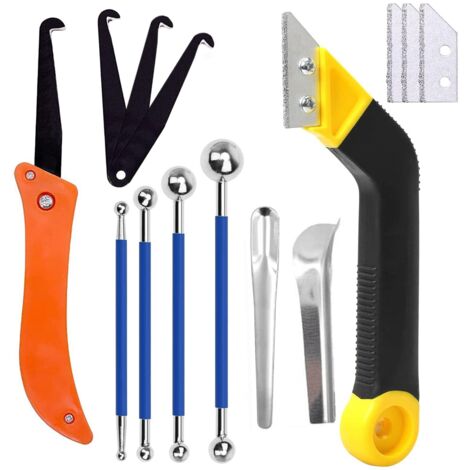 Lot de 14 Grattoir Joints Carrelage Outil de Retrait de Calfeutrage Grattoir Brosse de Nettoyage de Joint de Carrelage en Carbure cémenté pour