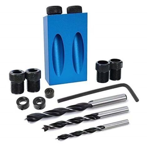 Lot de 14 guides de menuiserie pour joints d'angle de menuiserie, gabarit de trou de poche à 15 degrés, kit de perçage de cheville 6/8/10 mm