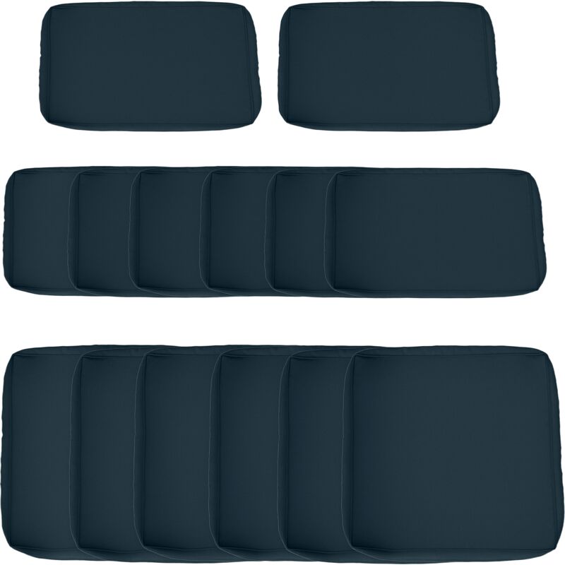 Lot de 14 housses de rechange coussins salon de jardin - 6 housses coussin d'assise, 8 housses coussin dossier - housses zippées polyester déperlant