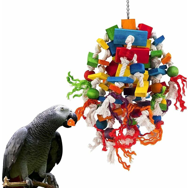 Jouet à mâcher pour grand perroquet - Blocs en bois naturel multicolores - Jouets à déchirer pour oiseaux - Perroquet gris d'Afrique (coloré)