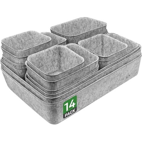 Lot de 14 organiseurs de tiroirs pour commode de 80 cm, boîtes de rangement empilables en feutre, système d'organisation de tiroirs pour bureau, coiffeuse, table de chevet, placard