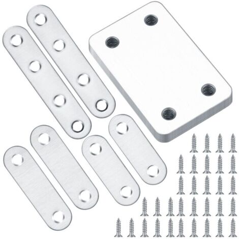 Lot de 14 Plaques de Réparation en Acier Inoxydable + 44 Vis - Pour Renfort Meubles, Armoire, Table