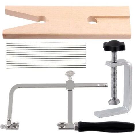 Lot de 14 scies professionnelles 3 en 1 pour bijoutier comprenant un collier de serrage en V, un cadre de scie réglable et des lames de scie à chantourner, outils de bijoutier pour métal