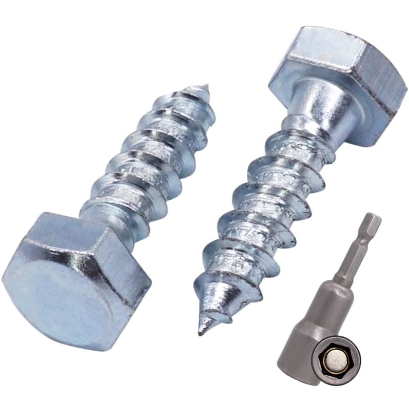 Lot de 140 vis à bois hexagonales din 571 en acier zingué M8 x 30 mm - Vis tire-fond hexagonales - Vis tire-fond (avec embout hexagonal magnétique)