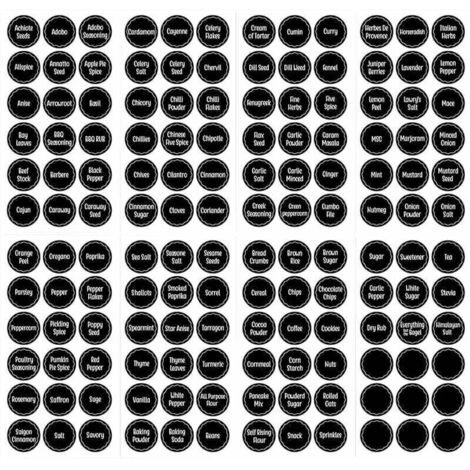 Lot de 144 étiquettes autocollantes pour pots à épices, 13,5x26,7 cm, noires