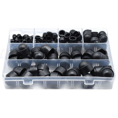 Lot de 145 cache-boulons en PE pour vis, écrous, écrous, écrous, capuchons pour vis, boulons, 6 tailles disponibles avec boîte de rangement (noir)