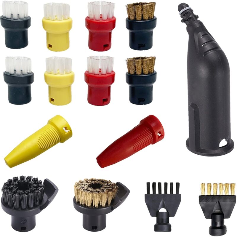 Lot de 15 Accessoires pour Nettoyeur Vapeur Karcher Easyfix SC1 SC2 SC3 SC4 SC5 Kit de Brosses Rondes Buse Embouchure Pièces de rechange