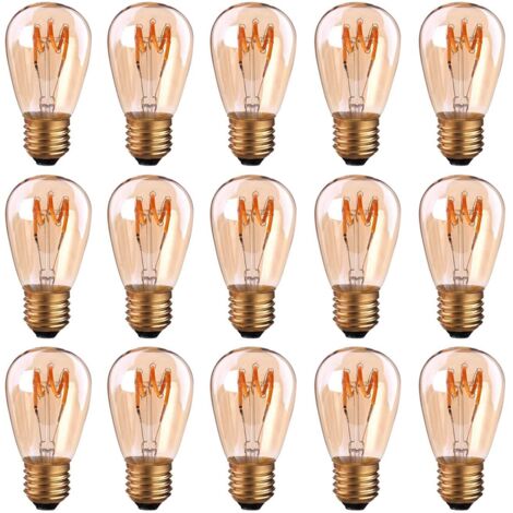 Lot de 15 ampoules LED E27 à filament spirale ST45/S14 3 W Style vintage Lumière ambrée Dimmable 2200 K Blanc très chaud 140 lm Équivalent à 25 W