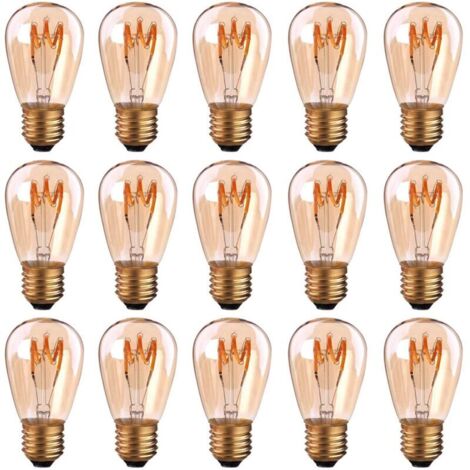 Lot de 15 ampoules LED E27 à filament spirale ST45/S14 3 W Style vintage Lumière ambrée Dimmable 2200 K Blanc très chaud 140 lm Équivalent à 25 W