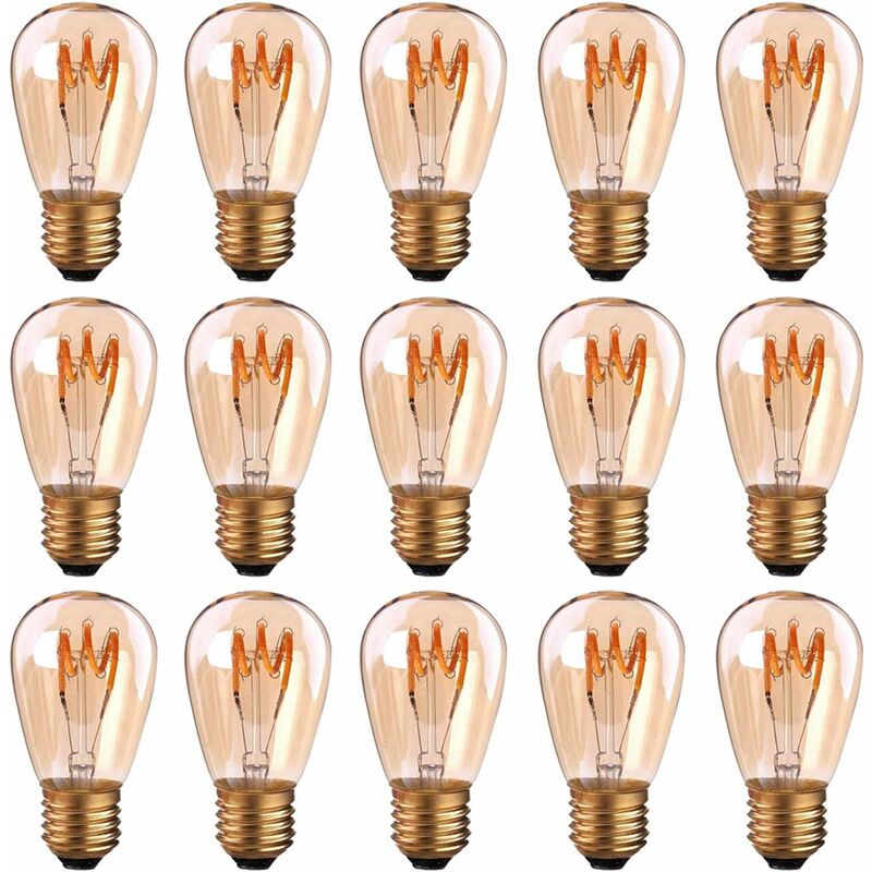 Lot de 15 ampoules led E27 à filament spirale ST45/S14 3 w Style vintage Lumière ambrée Dimmable 2200 k Blanc très chaud 140 lm Équivalent à 25 w