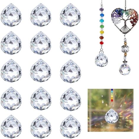 Lot de 15 attrape-soleil en cristal de 20 mm pour fenêtre, lustre, pendentif, fenêtre, jardin, décoration de mariage
