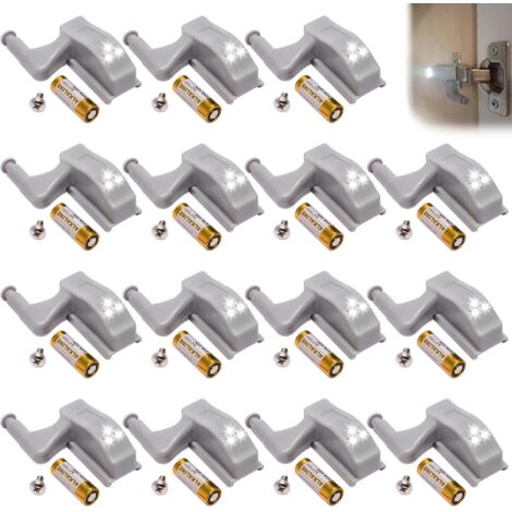 Lot de 15 charnières LED - Capteur de lumière universel - Pour la maison, la cuisine, le placard, Blanc