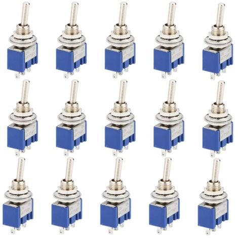 Lot de 15 Commutateurs à bascule, Mini Interrupteur à Bascule, AC 125V 6A ON-OFF 3 Broches 2 Position SPDT Interrupteur a Bascule Autobloquant pour Pièces D'auto (Bleu)