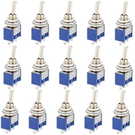 Lot de 15 Commutateurs à bascule, Mini Interrupteur à Bascule, AC 125V 6A ON-OFF 3 Broches 2 Position SPDT Interrupteur a Bascule Autobloquant pour Pièces D'auto (Bleu)