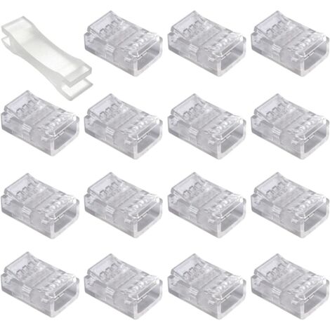 Lot de 15 Connecteurs de Bande LED RVB à 4 Broches de 10mm, Connecteurs LED à 4 Broches pour Bandes de LED RGB 10mm 5050 3528, Connexion des bandes LED et LED bande, Sans Soudure
