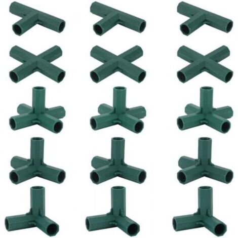 Lot de 15 connecteurs de cadre de serre 16 mm – 5 types de connecteurs pour construction de serre – Plastique résistant aux chocs