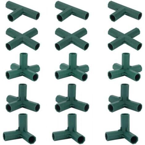 Lot de 15 connecteurs de cadre de serre 16 mm – 5 types de connecteurs pour construction de serre – Plastique résistant aux chocs