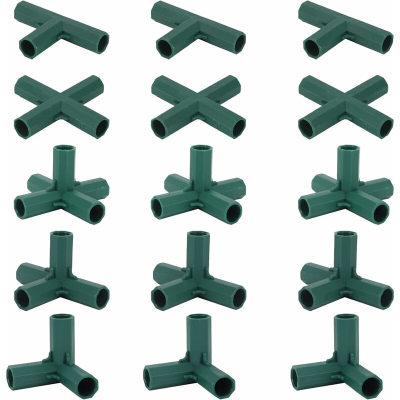 Memkey - Lot de 15 Connecteurs De Cadre De Serre, Connecteurs d'angle pour Cadre De Jardin Tige d'hélice de 16 mm 4 Types de Support Stable Robuste