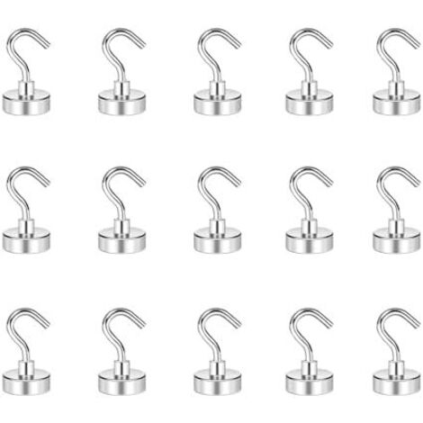 Lot de 15 crochets magnétiques argentés avec en acier inoxydable - Petite taille Pour accrocher parapluies, ciseaux et clés