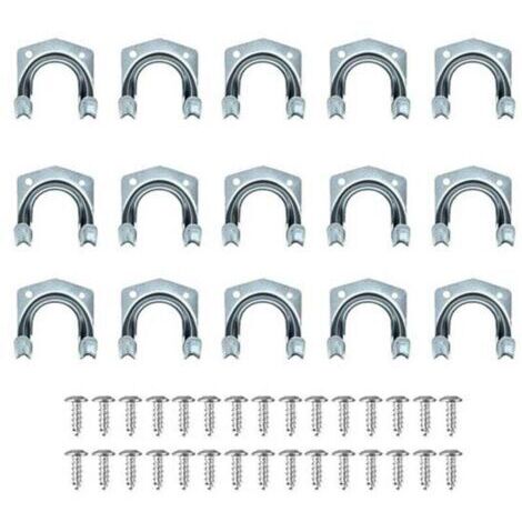 Lot de 15 crochets multi-outils robustes pour rangement de la maison et du garage – Support mural antidérapant double crochets pour entrepôt, garage, abri de jardin, outils de jardin