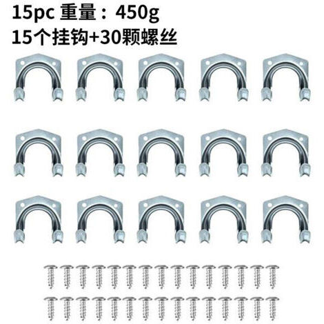 Lot de 15 crochets muraux robustes pour abri de jardin, crochets de rangement en aluminium et métal avec 30 vis, durables et antirouille, pour outils, vélos et échelles.