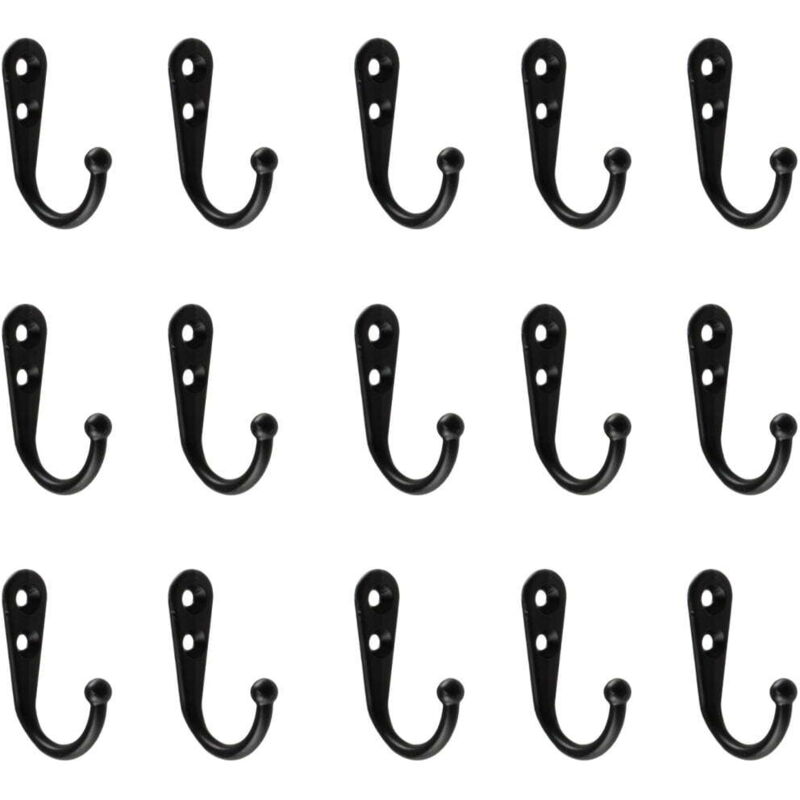 Lot de 15 crochets pour fixation murale, noir