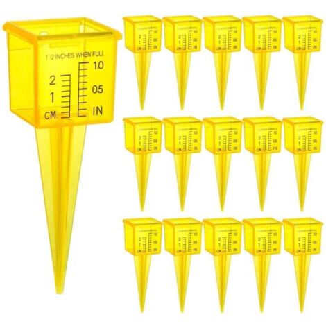 Lot de 15 jauges de Pluie de 3,5 cm avec Large Ouverture, Outil de Mesure de l'eau pour pelouse, Jardin, Cour, Jaune Vif, Transparent, zéro à 0,6 cm du Bas