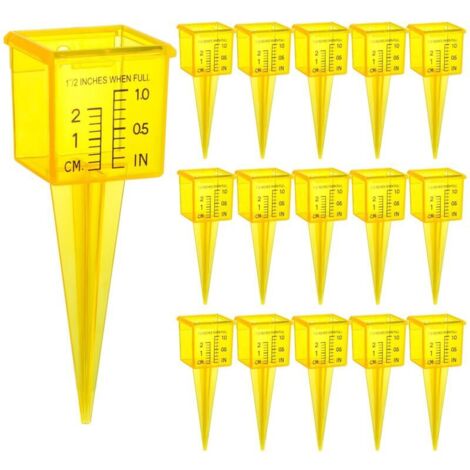 Lot de 15 jauges de Pluie de 3,5 cm avec Large Ouverture, Outil de Mesure de l'eau pour pelouse, Jardin, Cour, Jaune Vif, Transparent, zéro à 0,6 cm du Bas