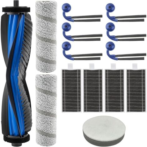 Lot de 15 pièces de rechange pour aspirateur robot Ecovacs Deebot X11 OmniCyclone, 1 brosse à rouleau, 2 lingettes à rouleau, 4 filtres HEPA, 1 filtre gris + 1 filtre en mousse blanche pour la station