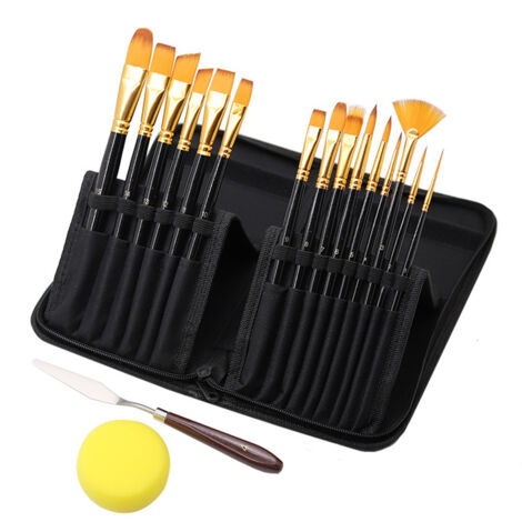 Lot de 15 pinceaux peinture, coloris noir argenté, set pour acrylique et huile