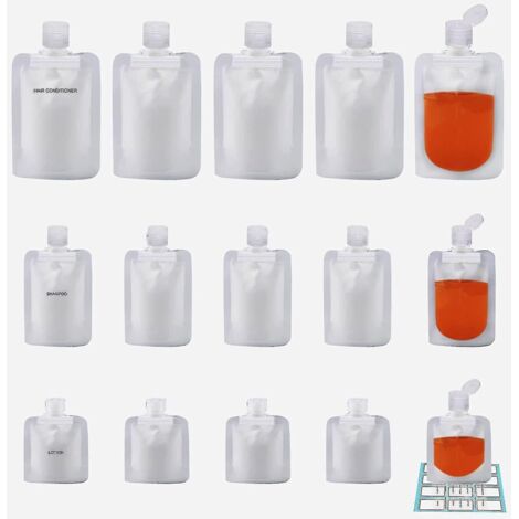 Lot de 15 pochettes de voyage rechargeables vides à pression pour liquides portables (30 ml/50 ml/100 ml)