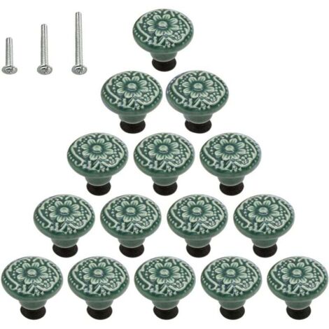 Lot de 15 poignées de commode en céramique brillante style champignon avec 3 vis de montage, couleur azur