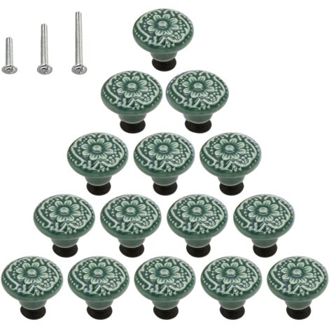 Lot de 15 poignées de commode en céramique brillante style champignon avec 3 vis de montage, couleur azur