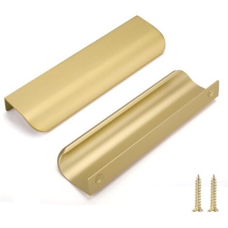Lot de 15 Poignées de Meuble Cuisine Dorées Poignées Dorées Entraxe 128mm Poignées Cachées Poignées Placard Poignée Meuble Doré Poignée Armoires en Aluminium Incurvé