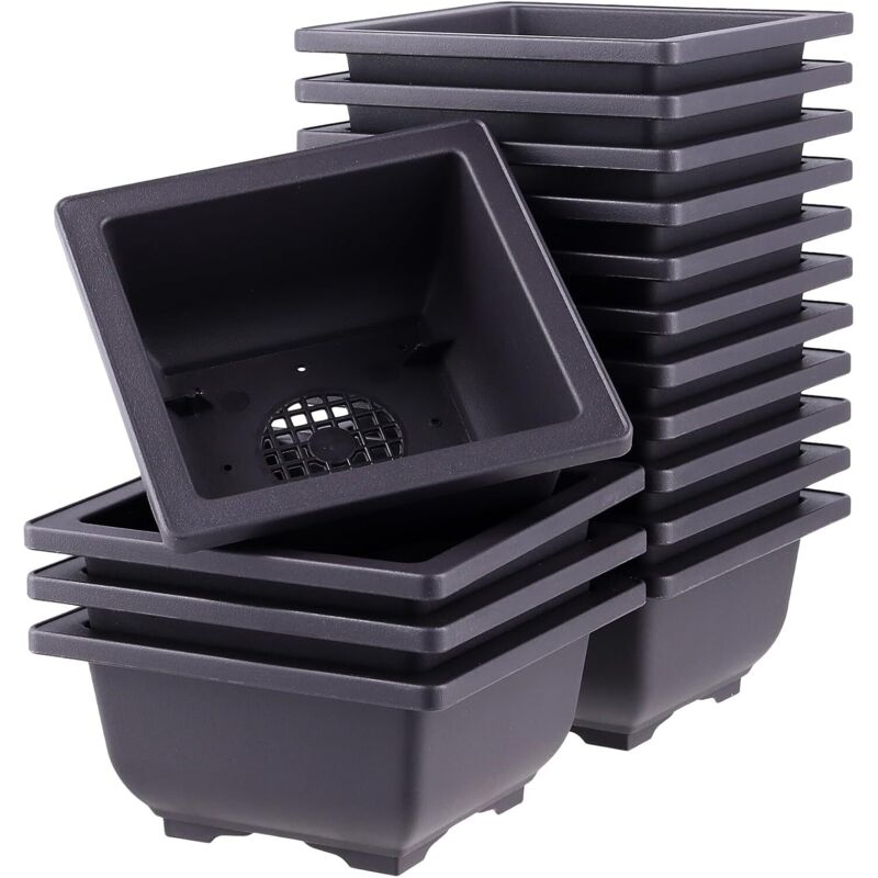 Lot de 15 Pots à Bonsaïs, Pots de Fleurs rectangulaires en Plastique, pour bonsaï, pour l'intérieur et l'extérieur, Carré, 12 x 12 x 6 cm