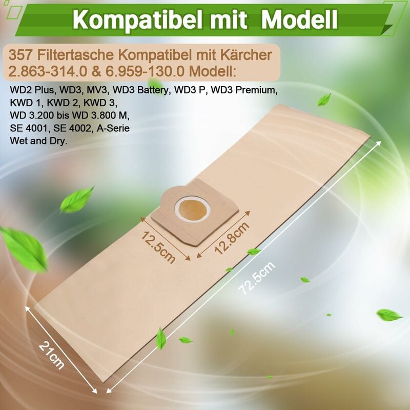 Lot de 15 Sacs Aspirateur pour Karcher 6.959-130.0 WD3 WD3P MV3 Sacs Filtrants en Papier de Rechange pour Aspirateur Wet & Dry, Sac pour Karcher WD3