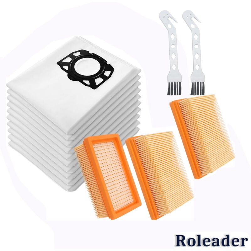Lot de 15 sacs d'aspirateur kfi 487 2.863-006.0 + 3 filtres kfi 4410 pour aspirateur Kärcher WD4 WD5 WD6 WD5P WD6P Premium MV4 MV5 MV6 2.863-005.0